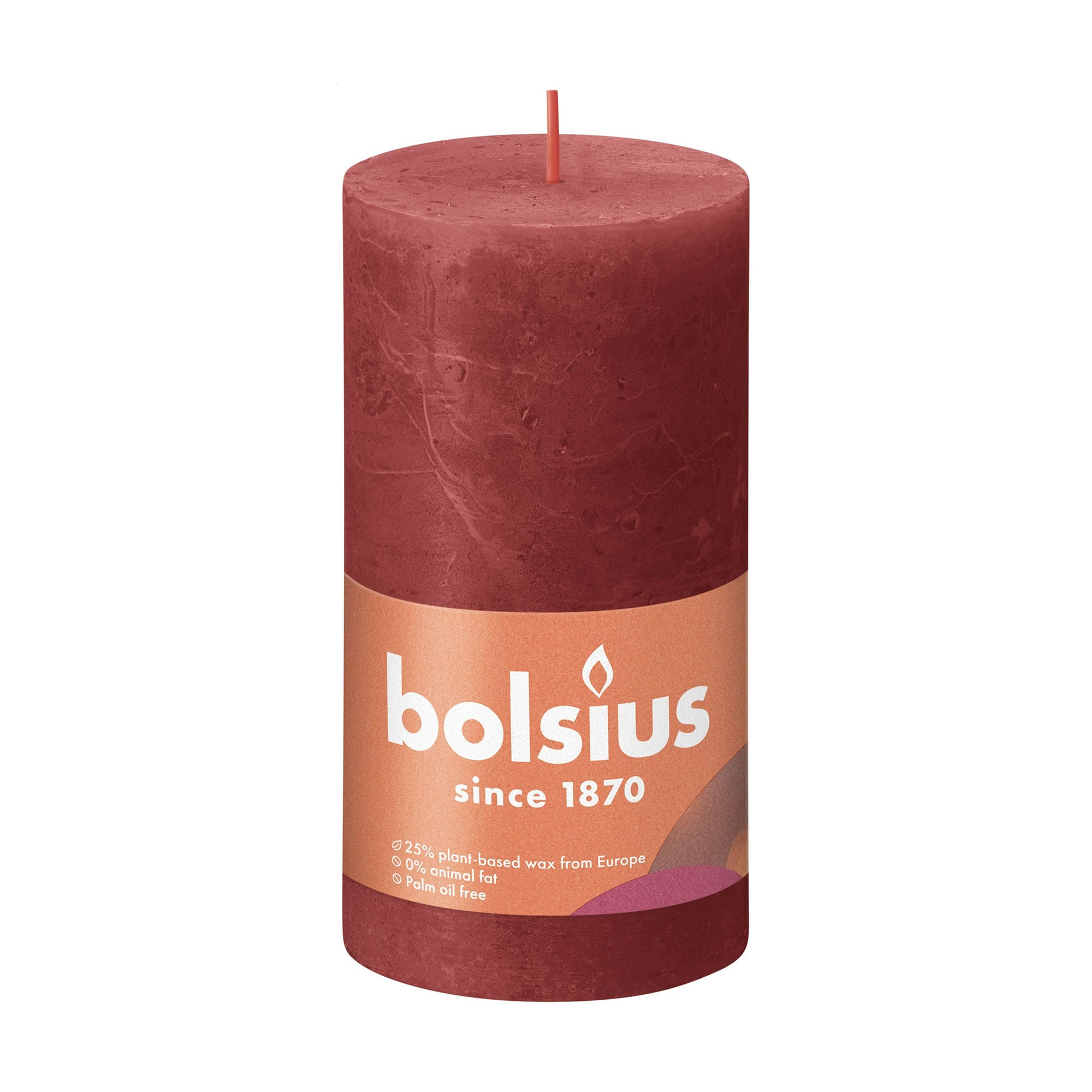 Циліндрична свічка Bolsius Rustic Shine Ніжно-червоний, 130*68 мм